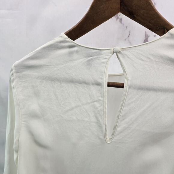 Theory Shirt Womens Medium White Silk Blouse Bell Flare Keyhole Ruffle Peplum - Picture 7 of 13